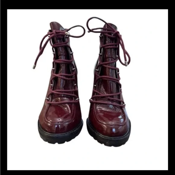Gianni Bini Burgundy Patent Leather Platform Lace-Up Ankle Boots Size 7M NWOT - Picture 7 of 14